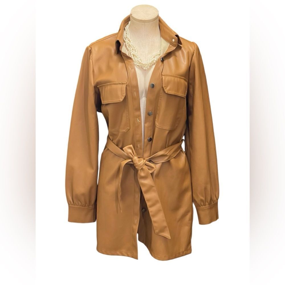 Brown faux letter tie waist jacket